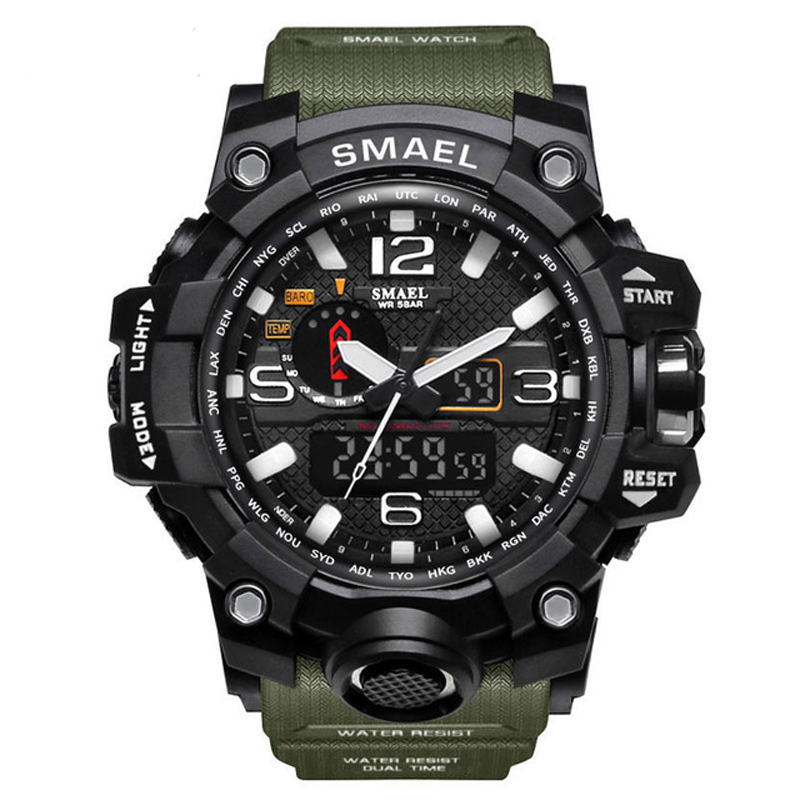 SMAEL 1545 Waterproof Fashion Watch Men Sport Analog Quartz-Watch Dual Display LED Digital Electronic Watches relogio masculino