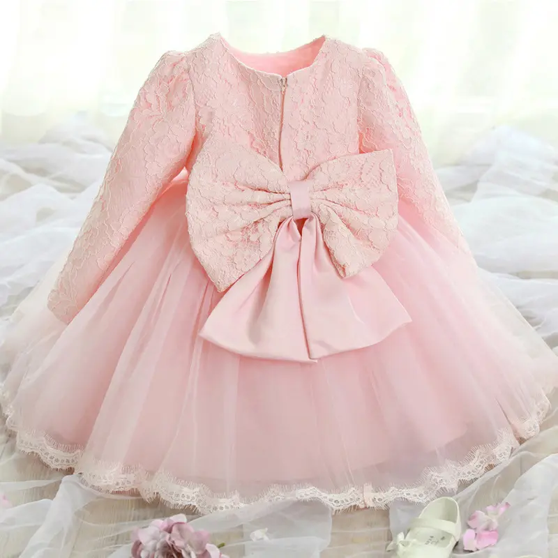 WONDERLAND children clothes princess dress pink color cotton lace dress latest children