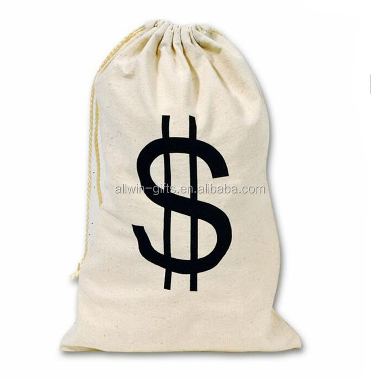 Оптовая Продажа Портативный drawstring хлопок холст Банк мешок денег