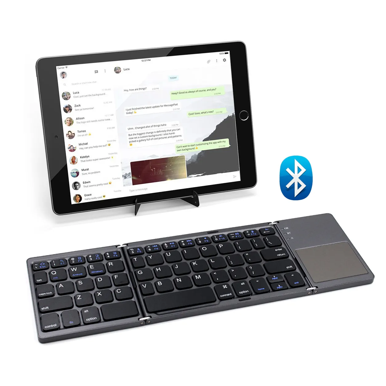 White Logo Promotion Arabic Spanish Foldable Mini Portable Wireless Bluetooth Keyboard
