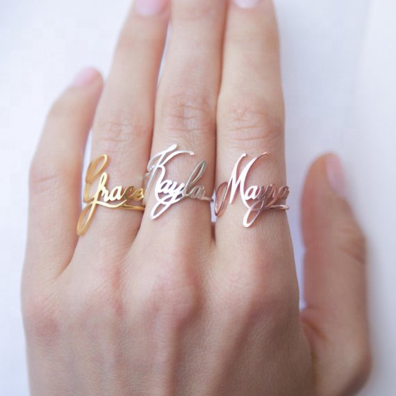 Personalized Dainty Custom Name 925 Sterling Silver Ring Stacking Name Rings Inspirational Rings For Gift