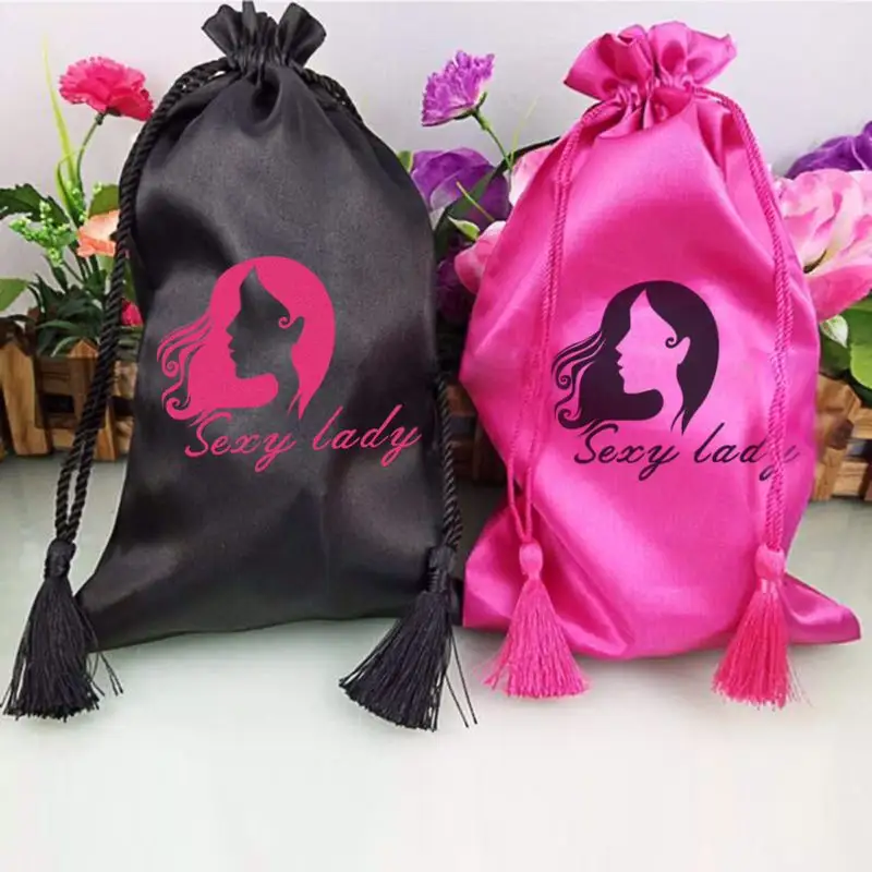 Custom satin hair bag with logo jewelry cosmetics gift silk bag hair packaging wig storage bag