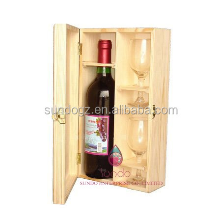 wooden single bottle wine glass display box