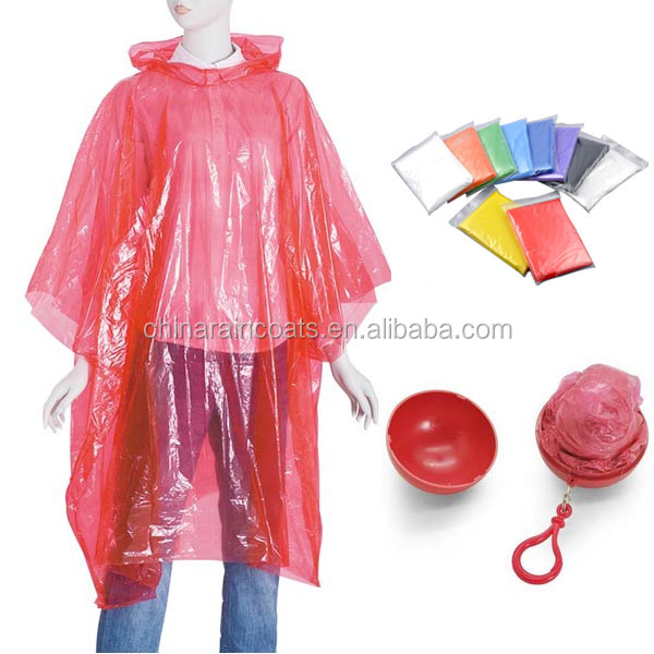 HOT SALE Disposable emergency PE rain poncho/rain coat/raincoat in ball