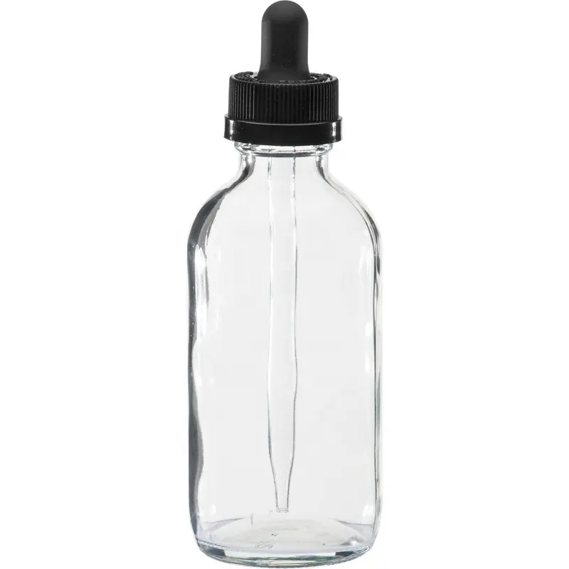 4 oz Clear Boston Round Glass Black Child Resistant Dropper Bottle  22mm 22-400