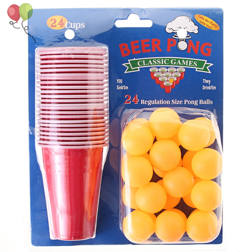 Развлекательная настольная игра, набор для BeerPong, 24 понгбола и 24 красных чашки, веселая Праздничная Питьевая игрушка KJ001