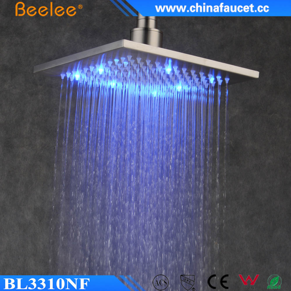 Beelee Матовый никель 10 "Квадрат Led Изменение цвета водопад душем из нержавеющей стали