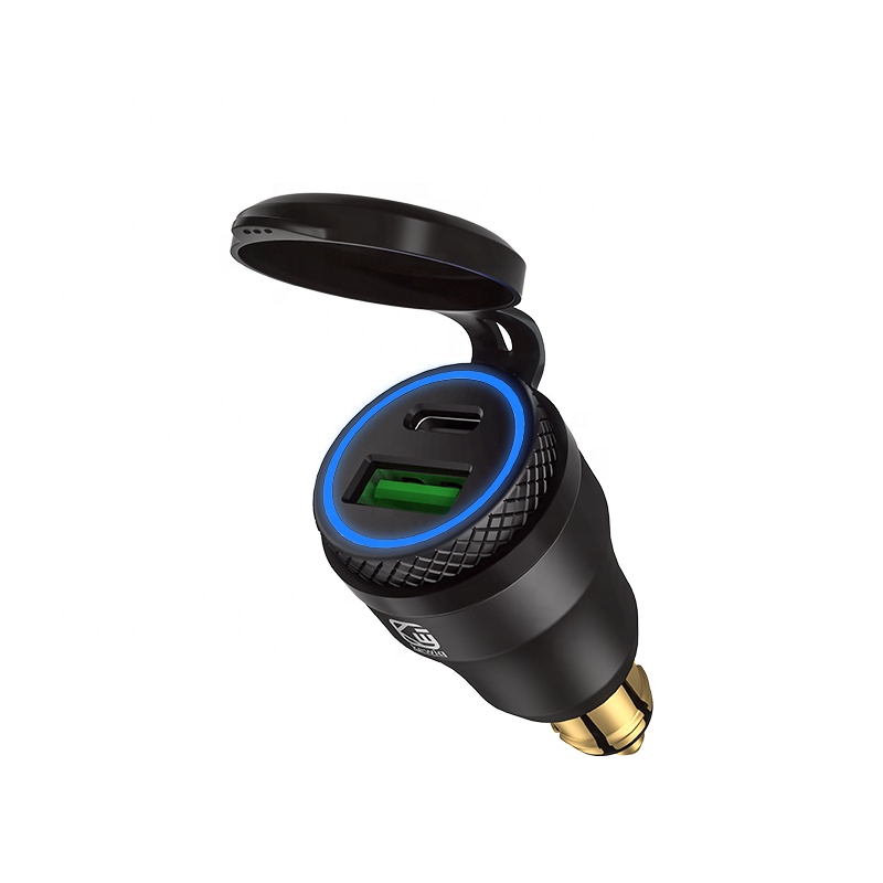 Fast charger Aluminum Motorcycle LED Dual USB Charger With DIN Socket for Motorbike