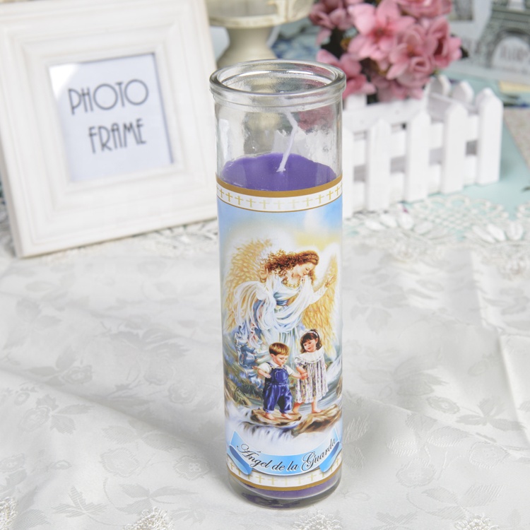 Фиолетовый VELA CHICA ANGEL DE LA GUARDA-BLANCO религиозные свечи различных размеров настроить карту цвета оптом