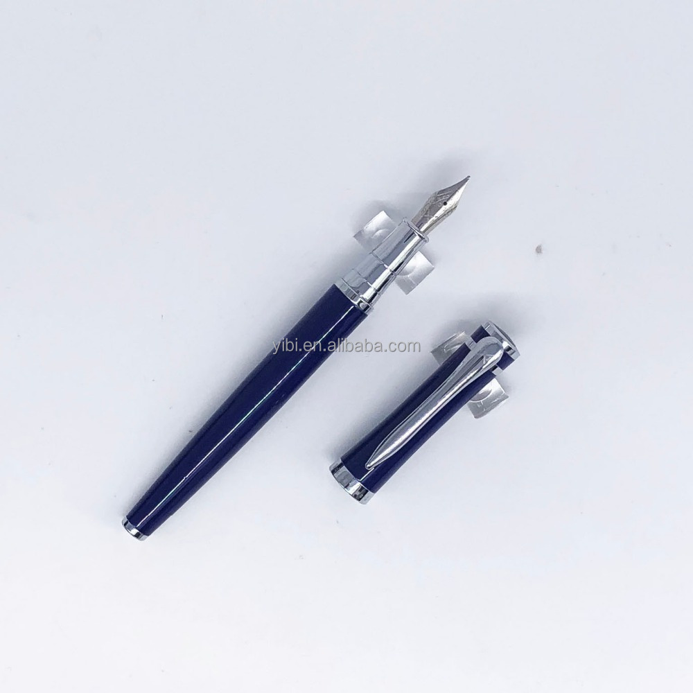 Amazon supplier luxury design metal calligraphy pen custom private label promotional blue fountain pen gift set
