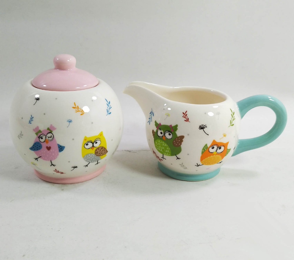 Lucky cat owl Kitchen ware design Ceramic sugar and Creamer pots