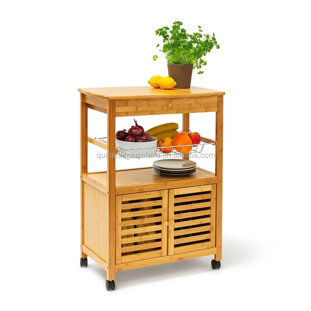 Kitchen Island Trolley with Drawer Bamboo Wheeled Kitchen Cart