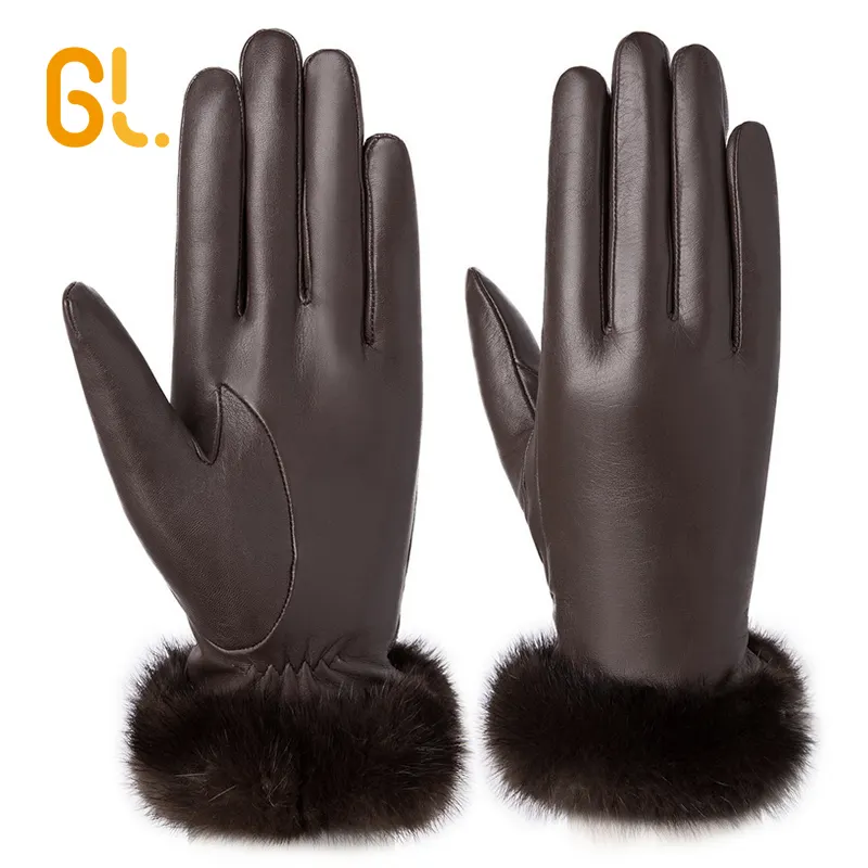GL Luxury Top Quality Mink Fur Leather Fashion Gloves Women for Winter