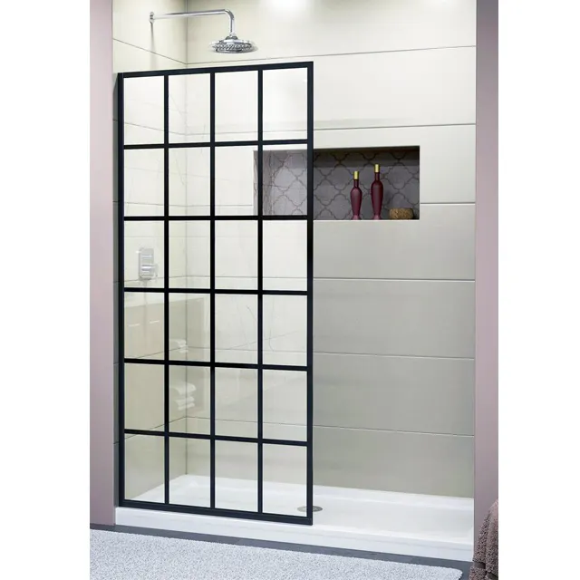 Modern house design bathroom glass tub door screen shower door black grid