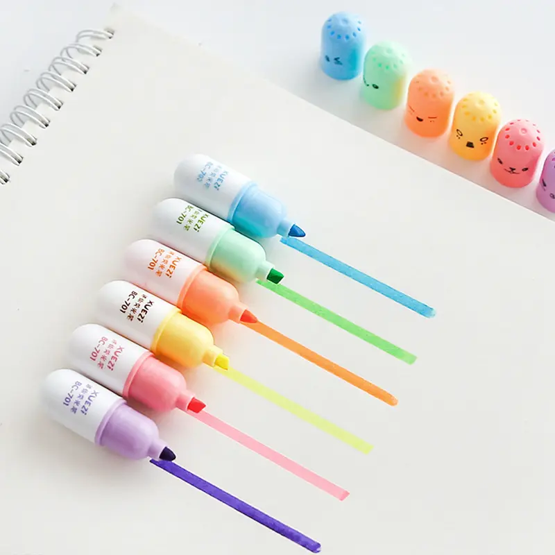 Japan Kawaii Stationery Fancy Medical Shape Mini Vitamin Pill Marker Pens Plastic Kids Cute Elastic Capsule Highlighter Pen