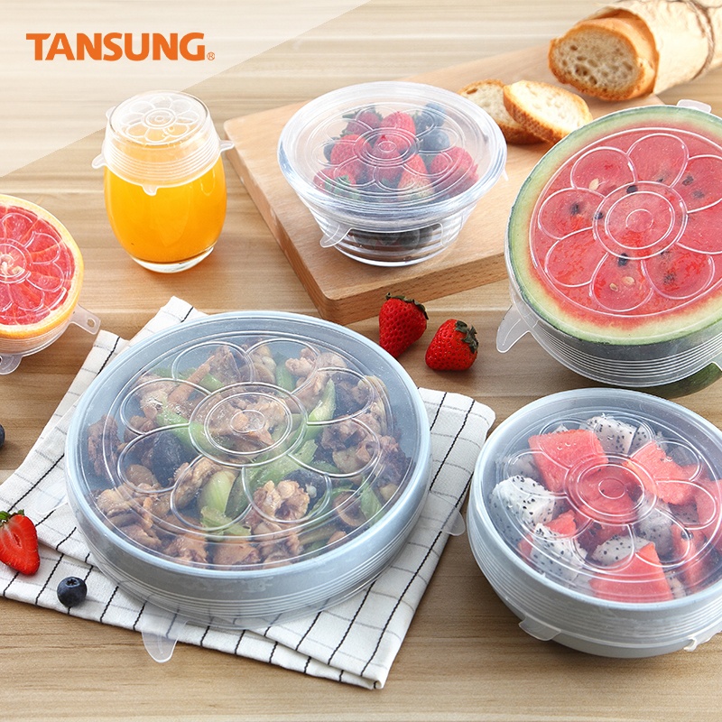 Flower Pattern Multi 6 Pack Silicone Stretch Lids Flexible Food Covers Suction Lids for Bowl