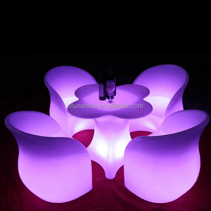 remote control rgb color changing battery powered plastic material and bar furniture type led dining chairs and tables
