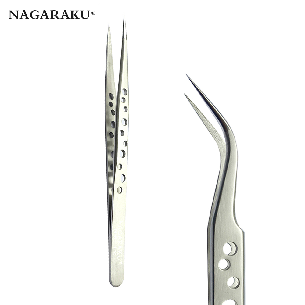 NAGARAKU 2 шт. набор прямых и изогнутых пинцетов для наращивания ресниц
