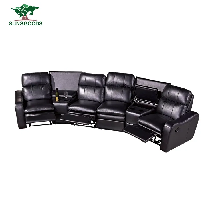 High Quality 4 Person Home Black Leather Theater Seating