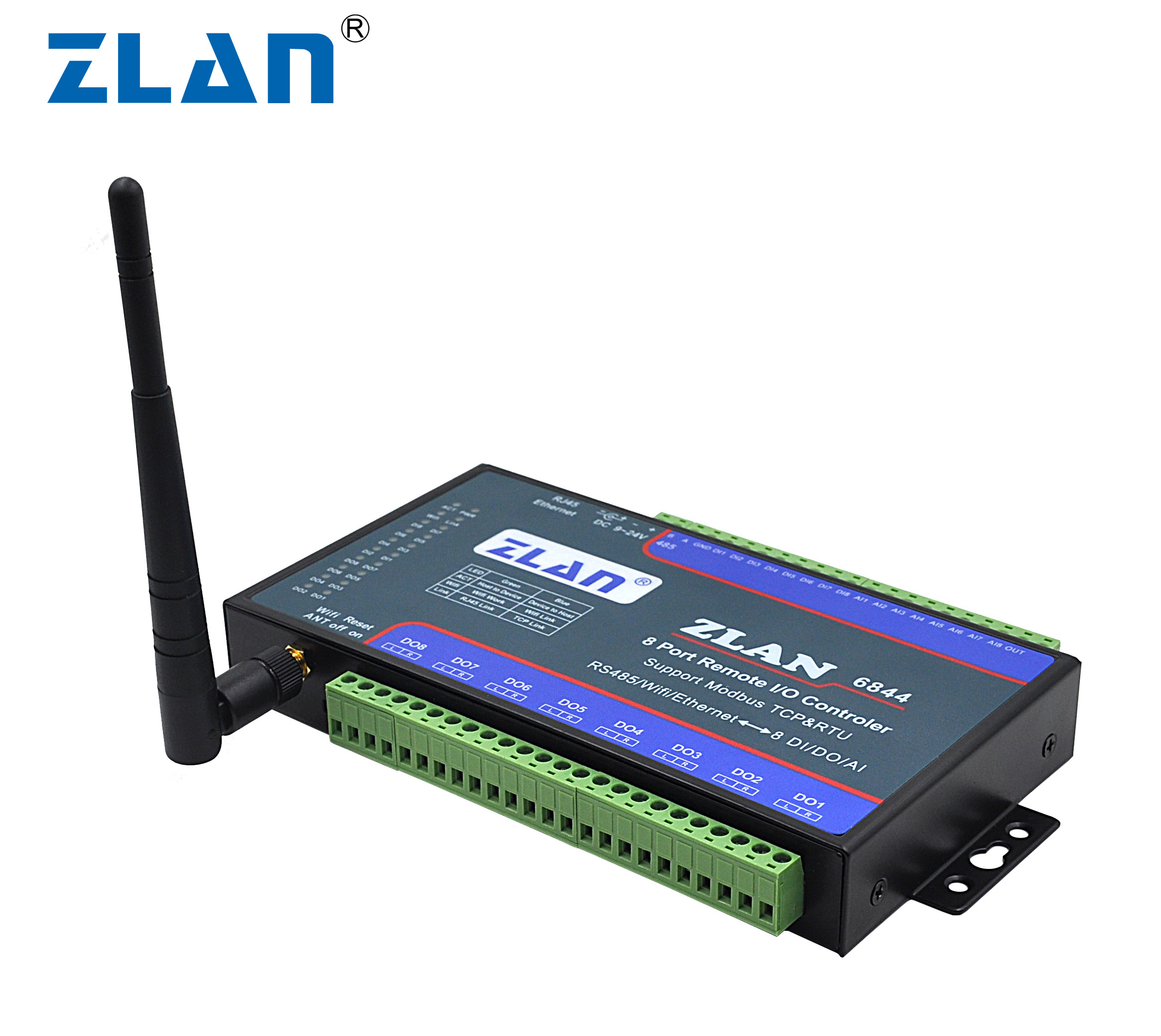 ZLAN6844 8 каналов беспроводной доступ в Интернет + LAN + Modbus TCP RTU i/o модуль дистанционного ввода/вывода контроллер делать мА сборщик данных