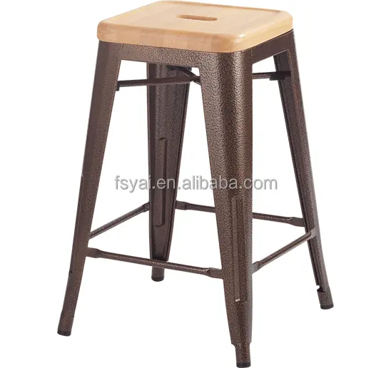 Cheap wood top commercial used steel dining stackable iron industrial metal bar stools wholesale