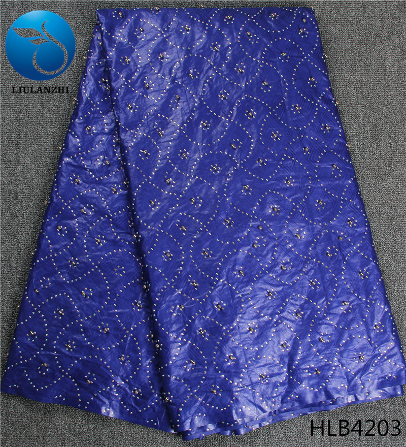 LIULANZHI Latest design Royal blue bazin riche getzner with beads and stones nigerian cotton bazin broderie 5yards HLB42