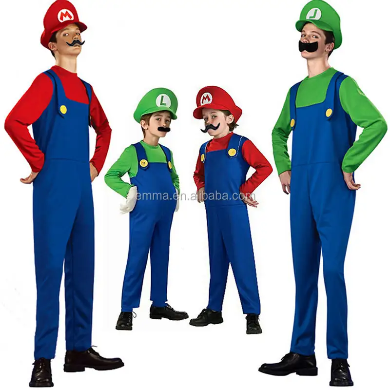 Adult Child Luigi Super Mario Brothers Costumes Fancy Party Dress Up BM3508