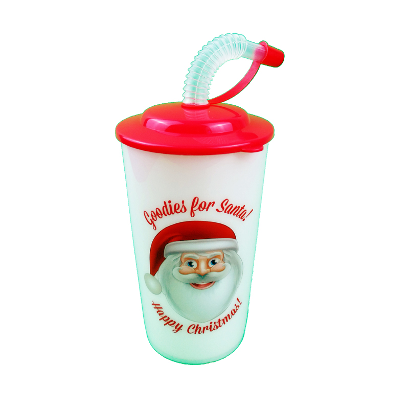 Christmas Promotional 3D Lenticular Printing OEM Colorful Kids reusable plastic cup with lid and straw