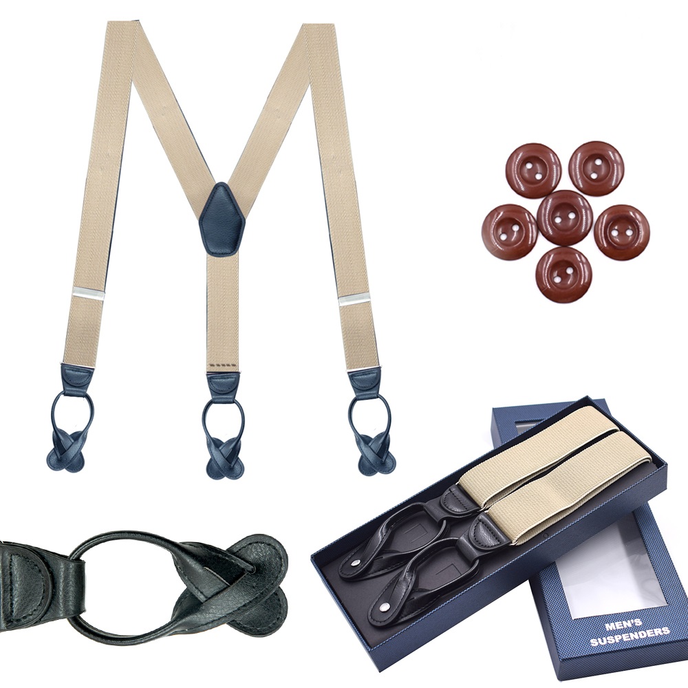 Wholesale Custom Personalized Elastic Braces Y Button Leather Belt Suspender for Men