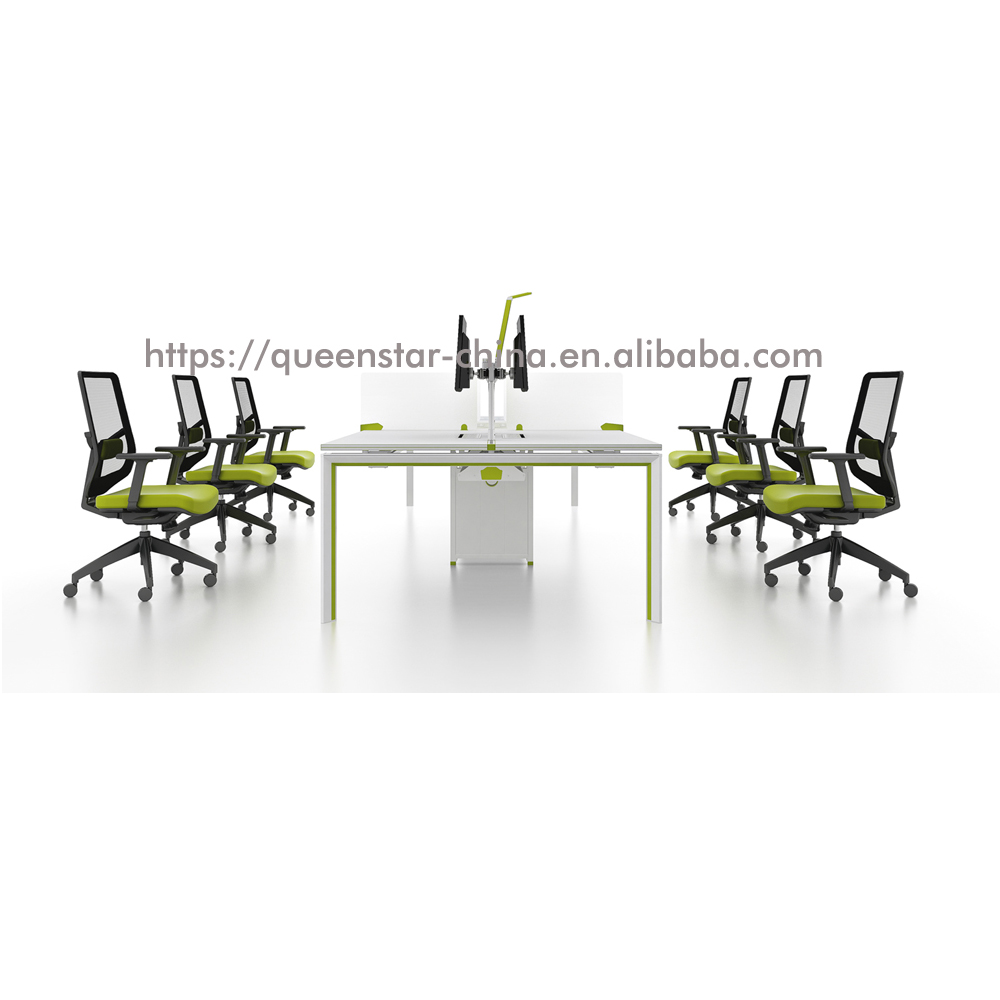 QS-OW-BON02 MFC melamine laminated cluster of 6 workstation 6 person office partition modular workspace