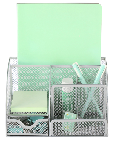 Metal Mesh Office 6 Compartments Desk Organizer with Sliding Drawer