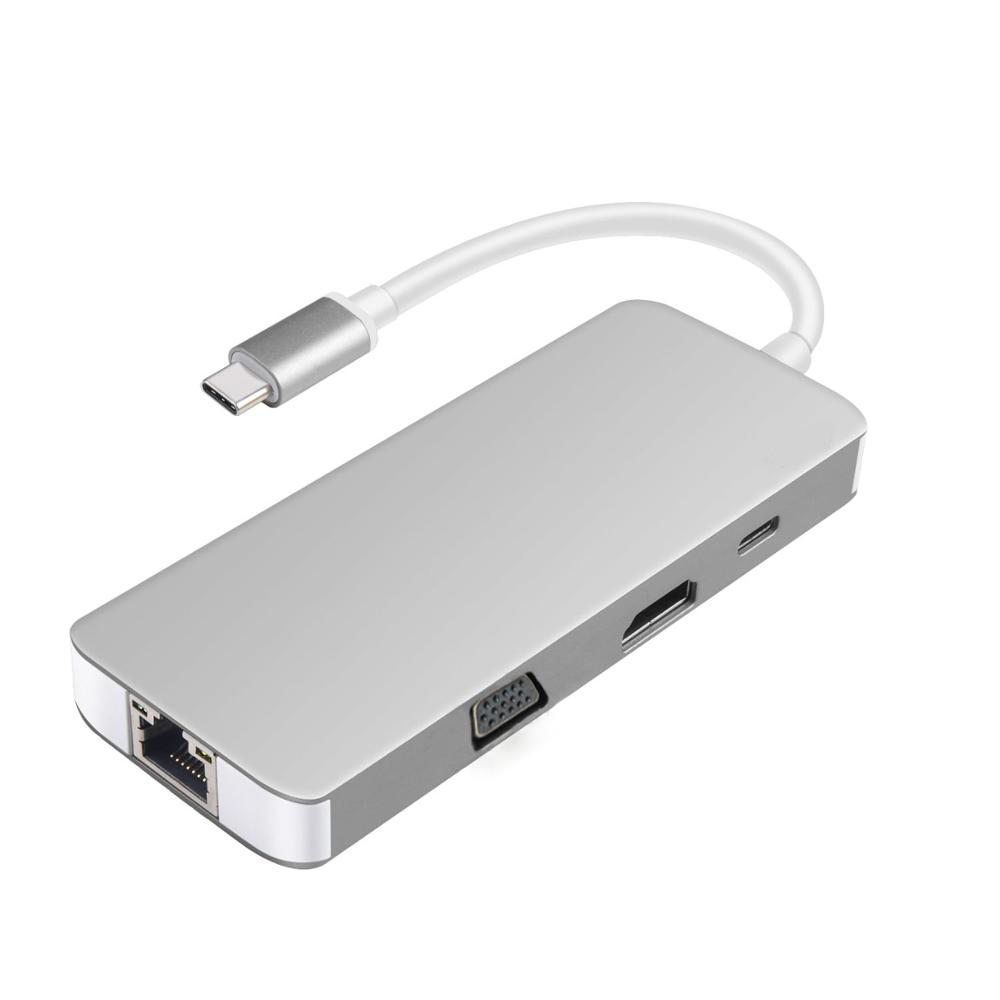 8 в 1 USB C концентратор с 4K 30 Гц USB3.0 + SD/TF кардридер + RJ45 + PD с патентом в Китае, Европе и США