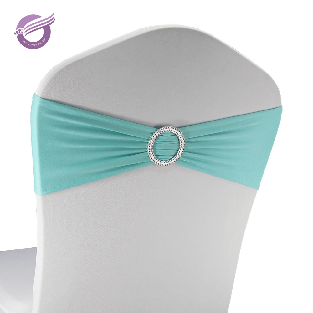 BS00136 aqua spandex chair cover band with diamond buckle for wedding