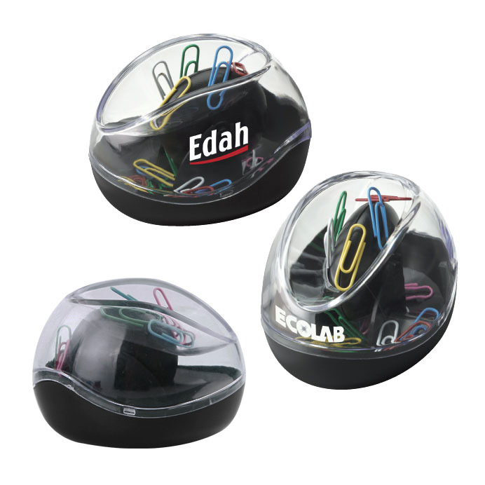 Desktop black base clear transparent plastic oval shape magnetic round roller ball documents stationery office paper clip case