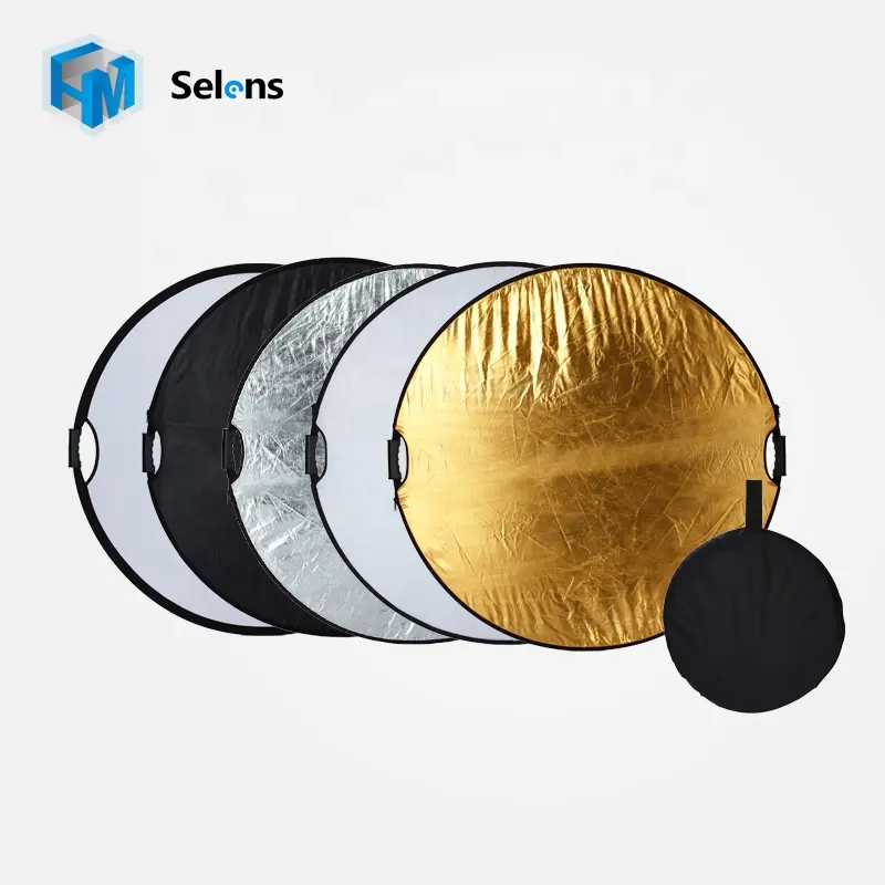 Selens 5 in 1 80cm Translucent Silver Gold White Black Collapsible Portable Round Light Reflector Diffuser with Grip  Carry bag