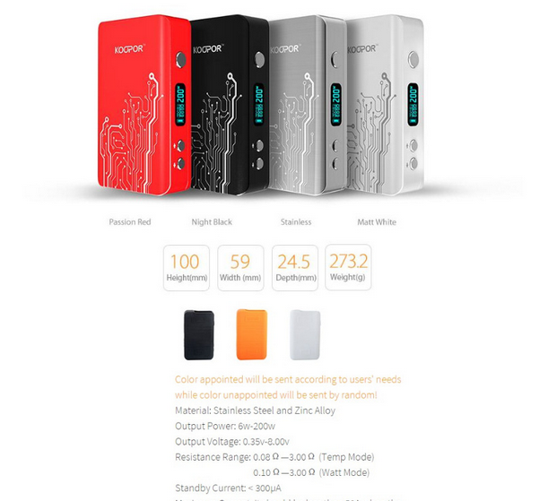Оригинальный бокс-мод Smok 200W Koopor Plus TC, 2 шт. аккумулятора 18650, мод Koopor 200 Вт, только 23,5 долларов США