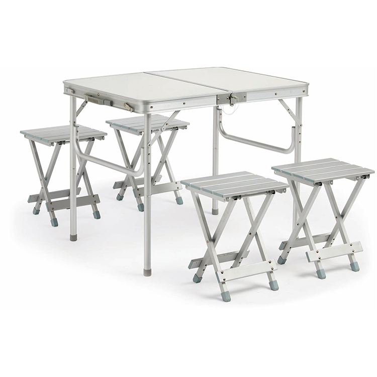 Foldable outdoor picnic leisure table and stool set