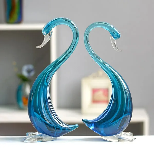 Blue hand made glass swan crafts