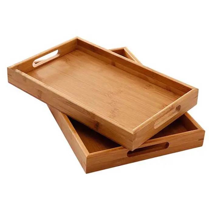 Customise low price Wooden Coffee Tea Serving Tray with handle Custom Wood Food drink Carrying Tray