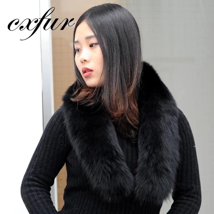 CX-A-78B Black Fashion Scarves Soft Warm Real Fox Fur Scarf