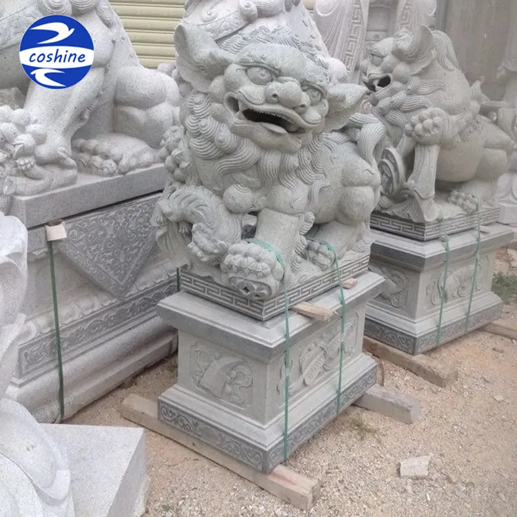 Hand carved chinese foo/fu dog granite stone statues