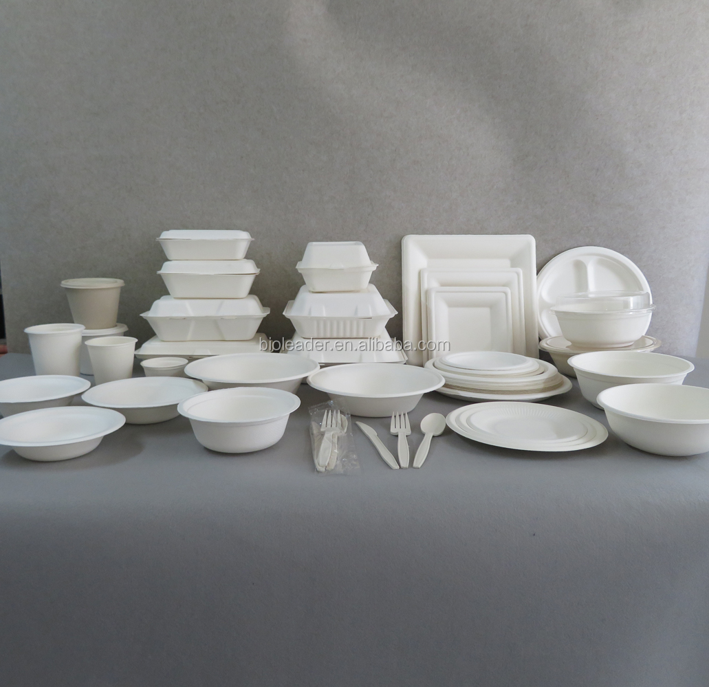 Biodegradable Disposable Compostable Takeaway Sugarcane Bagasse Clamshell Paper Plate Container Tableware