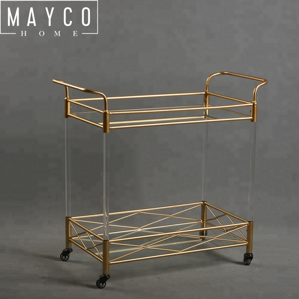 MAYCO мебель для дома Бар Металл современный чай держатель вина сервировочная тележка с закаленным прозрачным стеклом