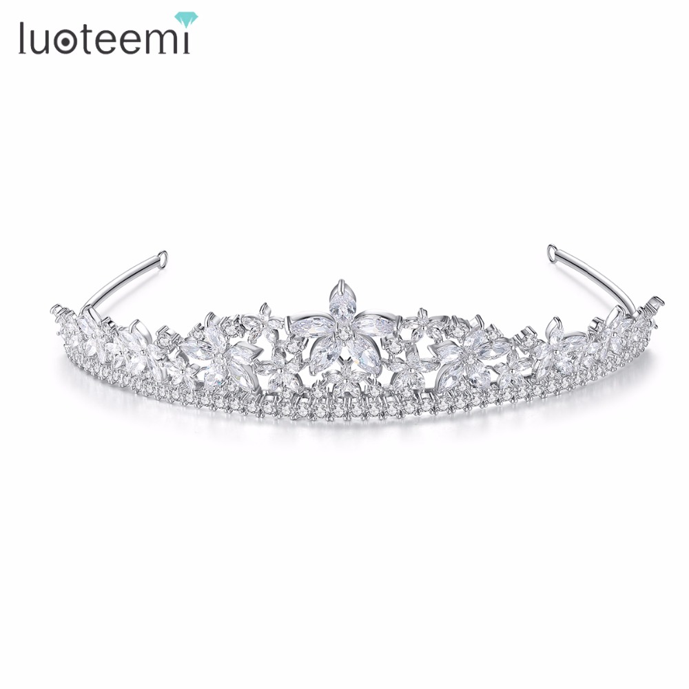 Лидер продаж 2018, Шикарные аксессуары для волос в форме цветка LUOTEEMI с короной из фианита AA, тиара для женщин, свадебные украшения