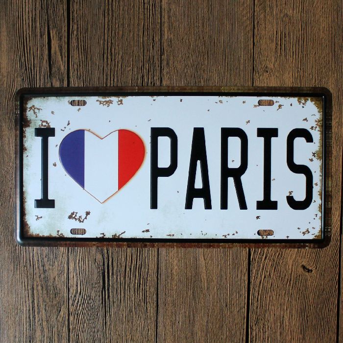 Винтажный тисненый номерной знак с надписью «I Love Paris France», художественный постер для бара, паба, кафе, настенное украшение для вечеринки, металлический жестяной знак