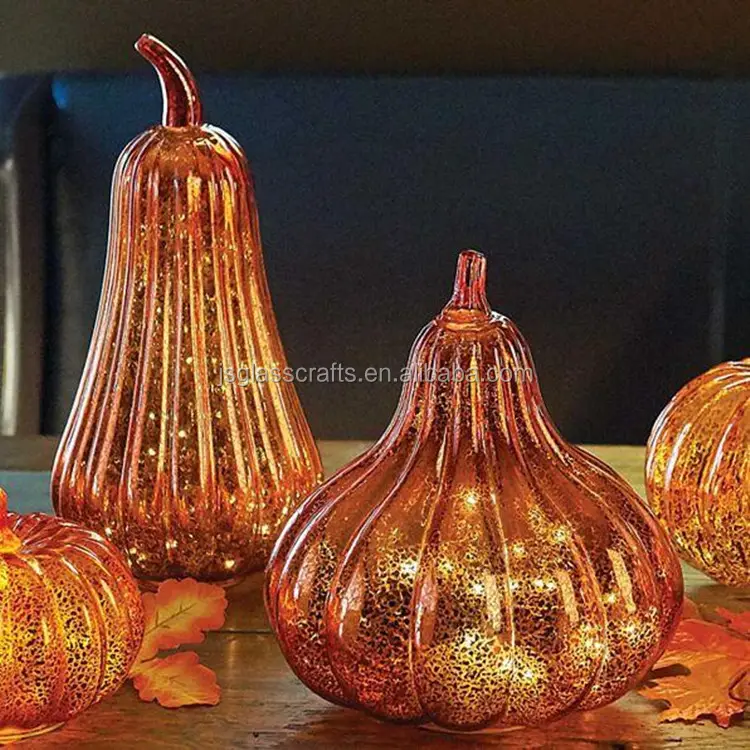 Classic glass pumpkin set with led lights inside mercury glass pumpkin for decoration