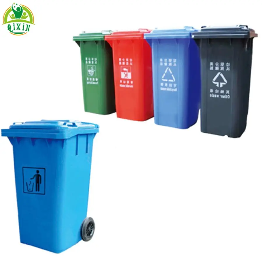 Eco-friendly wholesale cheap trash can mobile plastic garbage bin with wheels 120 liters, 240l, 660l, 1100l QX-150B