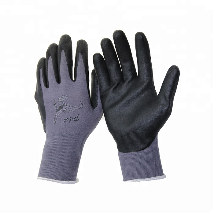 EN388 standard 15 gauge spandex nylon knitted micro foam nitrile gloves assembly work gloves