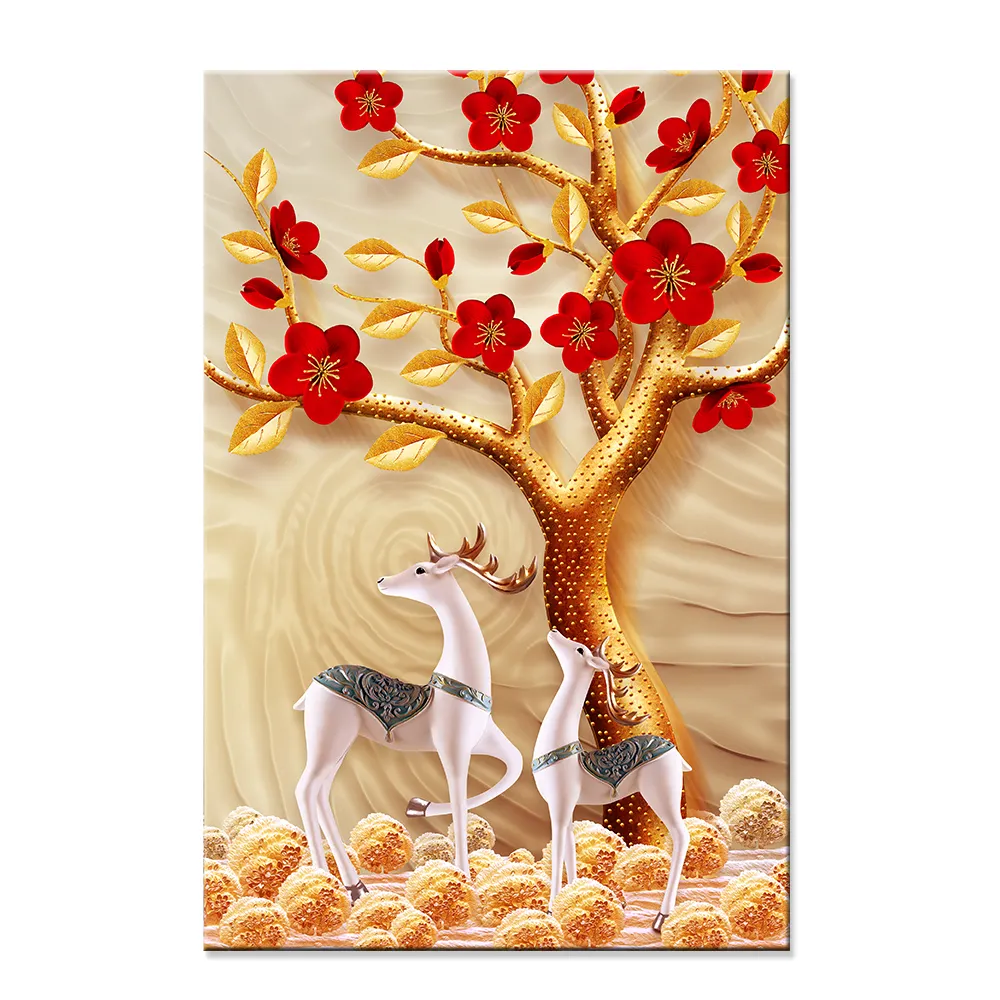 Wholesale wall decorative custom colorful deer modern art 3d resin relief canvas print