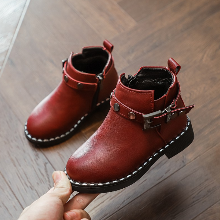 YY10318S Stylish new design pu leather short boots for kids buckle boots